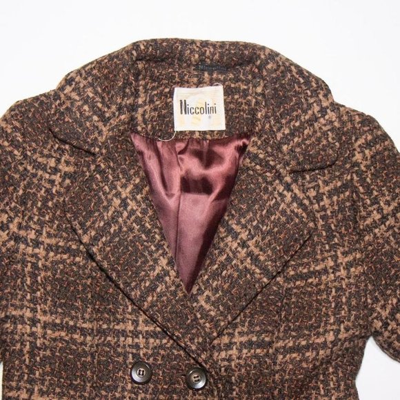 Vintage 1970s Brown Tweed Wool Blend Tench Coat - Picture 2 of 4